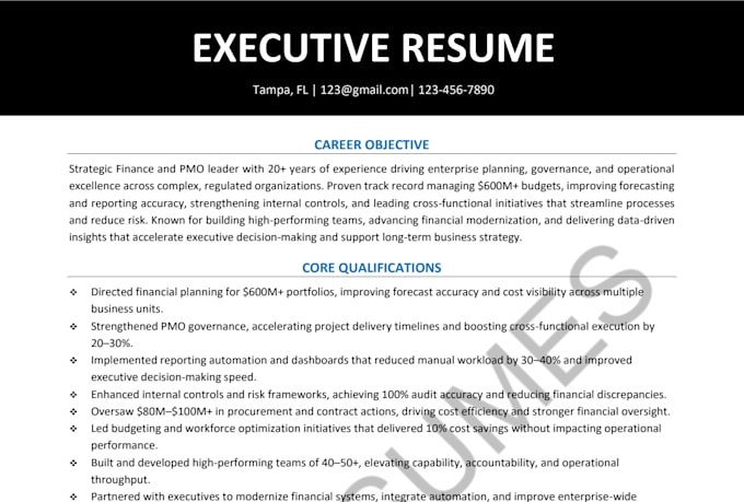deliver the full executive resume writing service